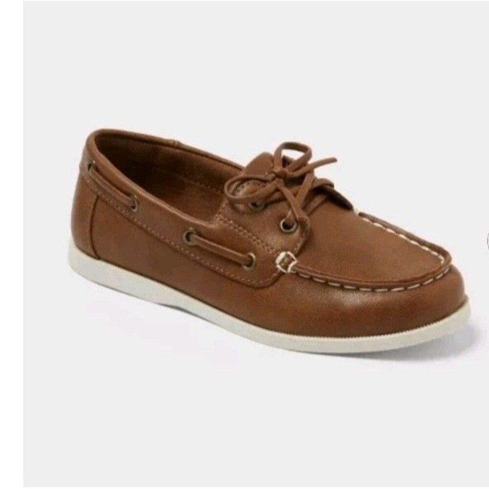 Cat & Jack Kids Boys Easton Boat Lace Up Shoes Cognac Size 4